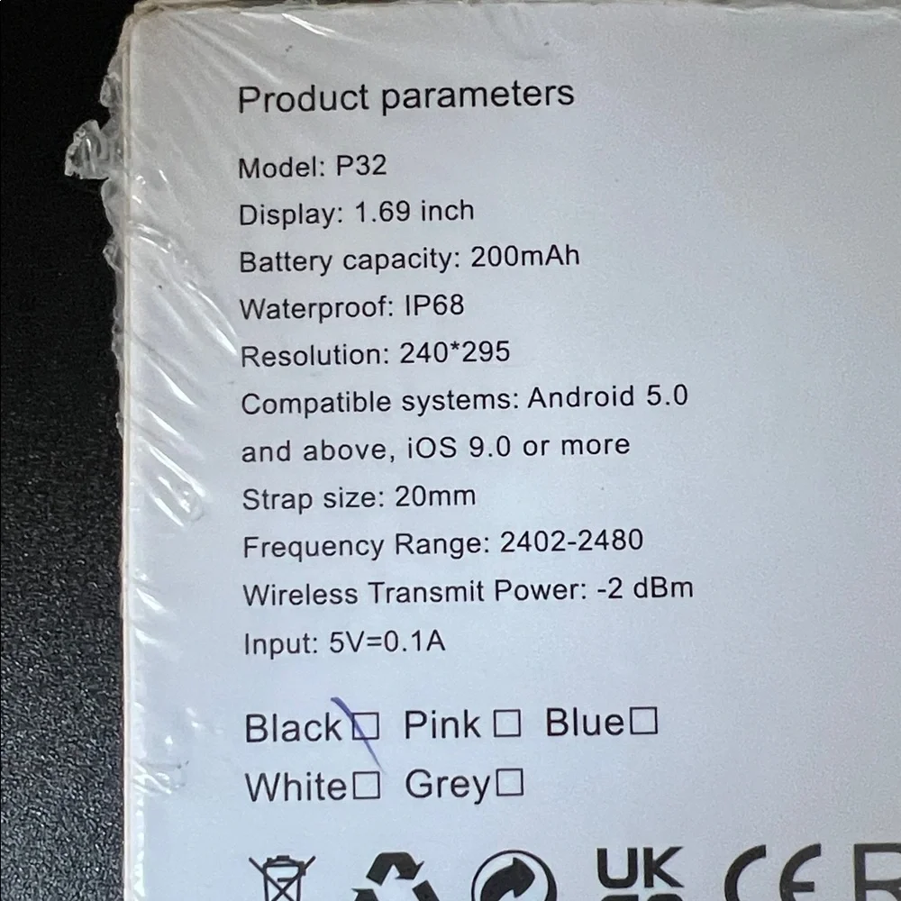 Molocy P32 Black Smart Watch, New in Box